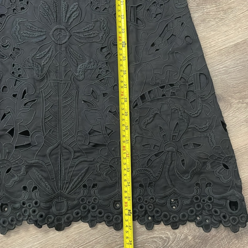 Theory Eyelet Linen Cotton Dress Little Black Summer Dress Size 6 Embroidered - Picture 8 of 14